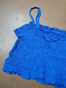 Blue Smocked Crop Top