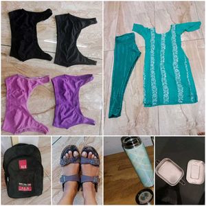 4 Bra, Kurta Set,Sandal,Backpack,Tiffin Box,Bottle