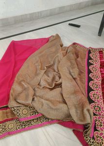 bright pink and golden brown Saree