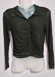 Black Mesh Long Sleeve Top