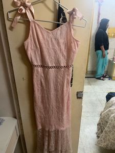 Pink Lace Midi Dress