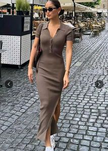 Solid Slit Ribbed Maxi Dress