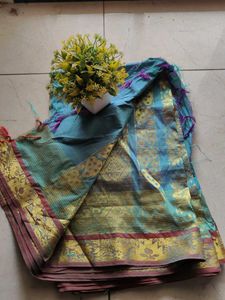 Used Teal &amp; Gold Saree