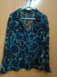 Vintage Sheer Chain Print Blouse