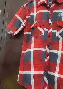 Red🔴 &amp; Navy Blue Check Print Shirt For 38 Chest
