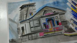 Kedarnath Temple Watercolor Painting
