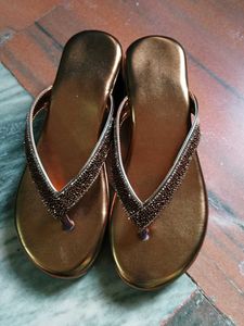 Elegant Bronze Beaded Flip-Flops