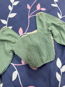 Sage Green Crochet Detail Top