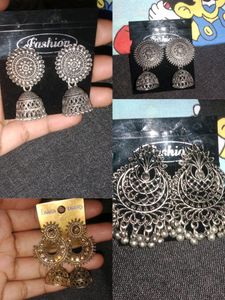 3 Oxidised And 1 Golden Earrings