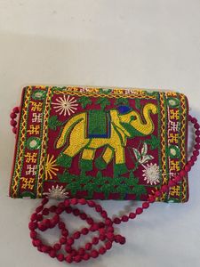 Embroidered Elephant Clutch