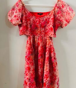 Street9 Orange Floral Dress With Side Cut Out