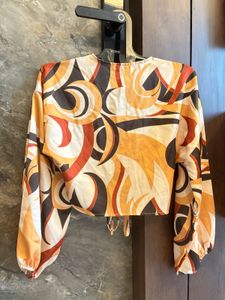 Boohoo Retro Print Tie-Front Top