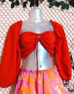 SizeS/M/L. 🎁Buy 2 Get 1 Free 🎁 Red Tie-Front Top
