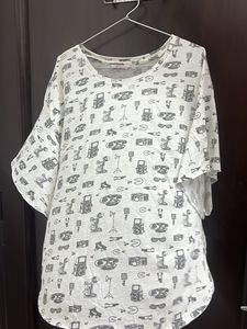 Free Size Ginger Fun Print White Top