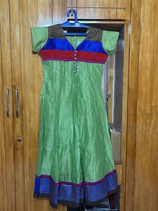 Parrot green silk blend Anarkali