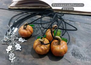Handmade Miniature Pumpkin Clay Resin Necklace