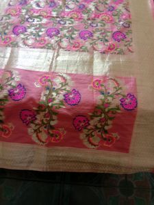 Pink Banarasi Silk Duppata