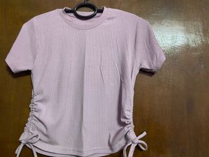 Pink Ribbed Tie-Side Tee