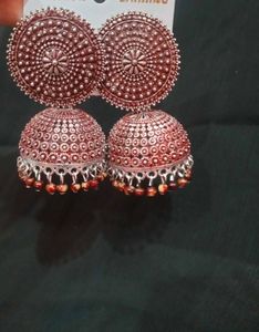 Oxidised jhumka with reddish tint