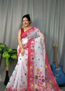 Banalata Flower Cotton Silk Dhakai Jamdani Saree..