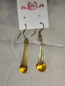 Gold Tone Dongle Drop Glass Earrings