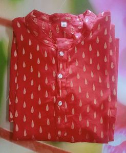 Boys' Red Printed Kurta