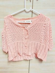 Pink Hollow Knit Cardigan