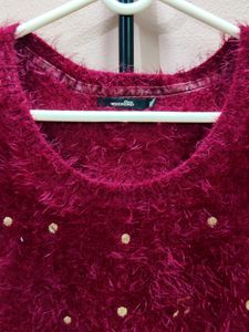 Premium imported red, pearl-embellished sweater