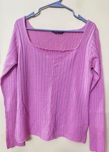 Ribbed Pink Full Sleeve Top