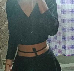 Black Long Sleeve Wrap Top