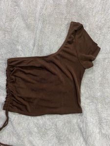H&amp;M Brown One-Shoulder Top