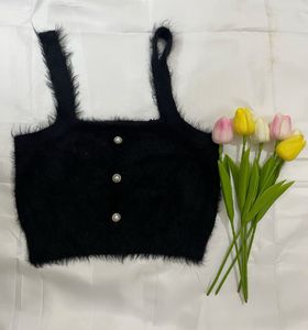 Fuzzy Black Crop Top