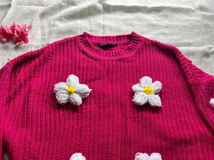 Pink Floral Knit Sweater