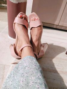 Peach Ankle Support Transparent Block Heels