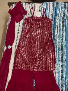 Red Sequin Sharara Set