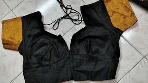 Black and Golden Saree with stitched blouse