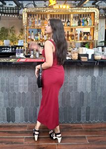 NEWME Red Square Neck Strapped Maxi Dress