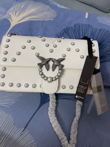 Pinko White Pearl Embellished Shoulder Bag