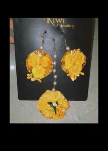 Jewellery For Haldi Set Of 2 Piece ( Maang Tika And Earrings) Colour Yellow