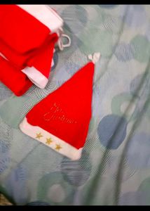 Beautiful Santa Dress With 2 Caps And Potli