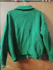 Green Knit Zip-Up Cardigan