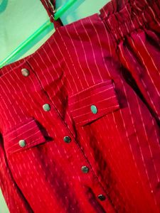 Red Striped Off-Shoulder Top Nd Free Gift Earrings