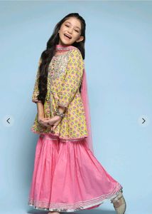 Girls Lime Green & Pink Floral Sharara Se