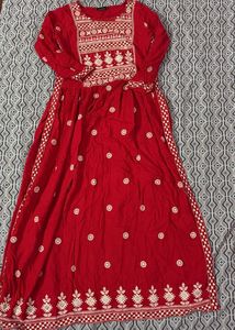 Red Embroidered Kurta Set