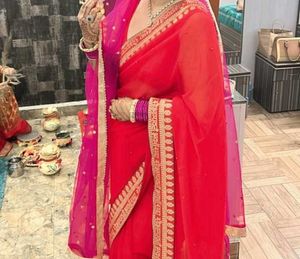 Elegant Red & Pink Saree