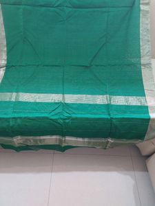 New Green Cotton Silk Saree With Gold Borde