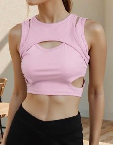 Pink Cutout Cropped Tank Top