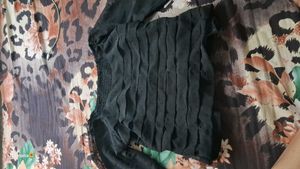 Black Ruffle Long Sleeve Top