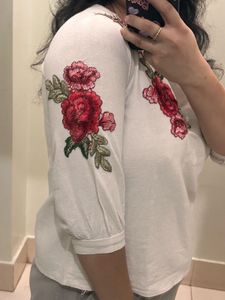 Off White Top With Floral Patchwork