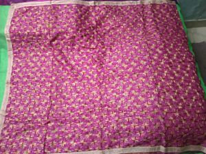 Rose Embroidered Dupatta - Gold Lace Border